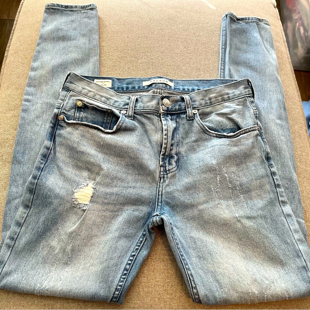 Men’s PacSun Stacked Skinny Distressed Jeans Pants Sz 30